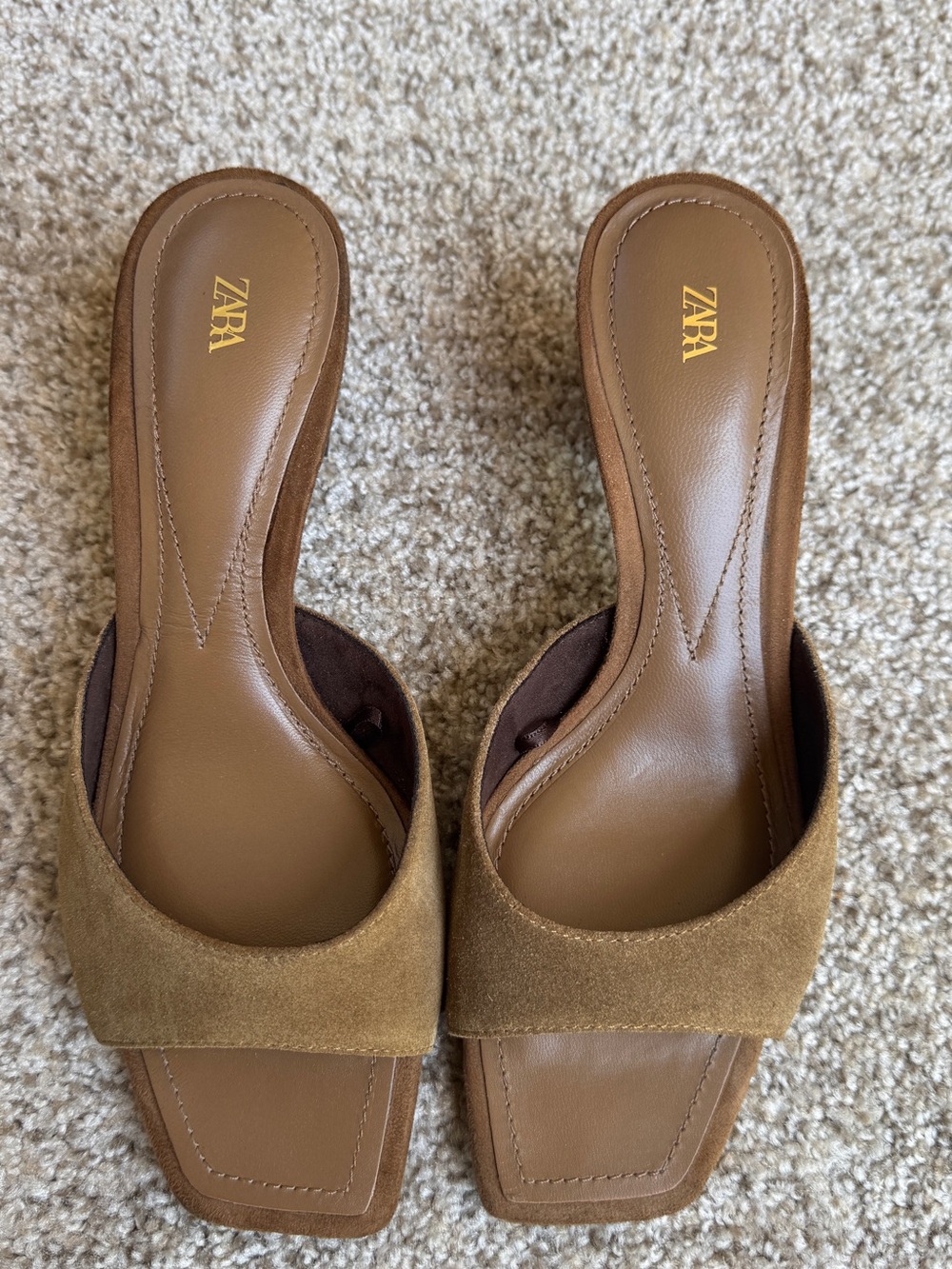ZARA Tan/Brown Suede Slide Mules